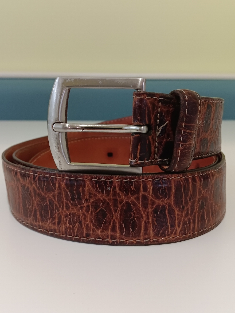 Martin Dingman Belt Mens 40 Brown Crocodile Grain Italian Calf Skin Caiman